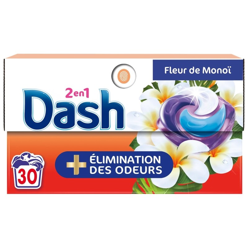 Dash 2en1 Pods Capsules Lessive - Fleur de Monoï - 30 Capsules