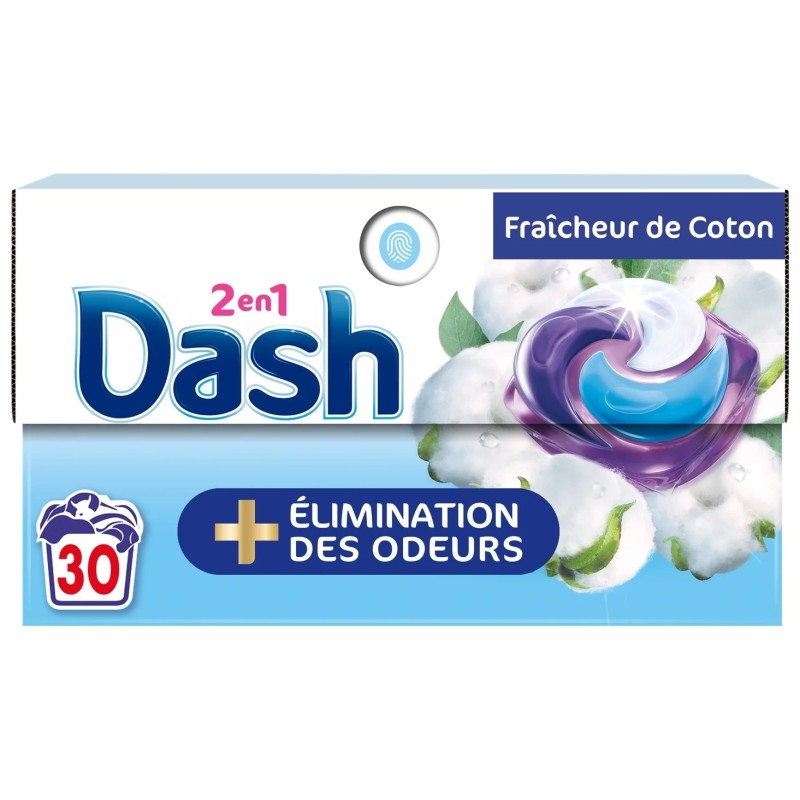 Dash 2en1 Pods Capsules Lessive - Fraîcheur de Coton - 30 Capsules