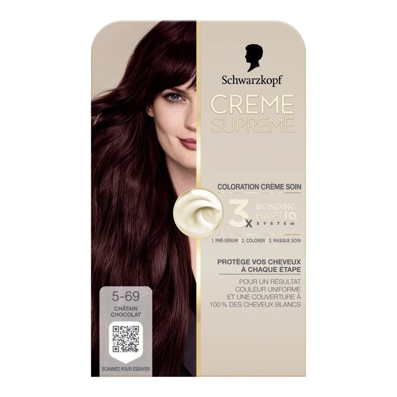 Schwarzkopf Supreme Crème Soin Coloration Permanente - Couvre 100% Cheveux Blancs - Châtain Chocolat 5-69