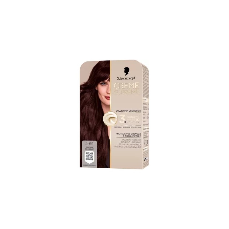 Schwarzkopf Supreme Crème Soin Coloration Permanente - Couvre 100% Cheveux Blancs - Châtain Chocolat 5-69
