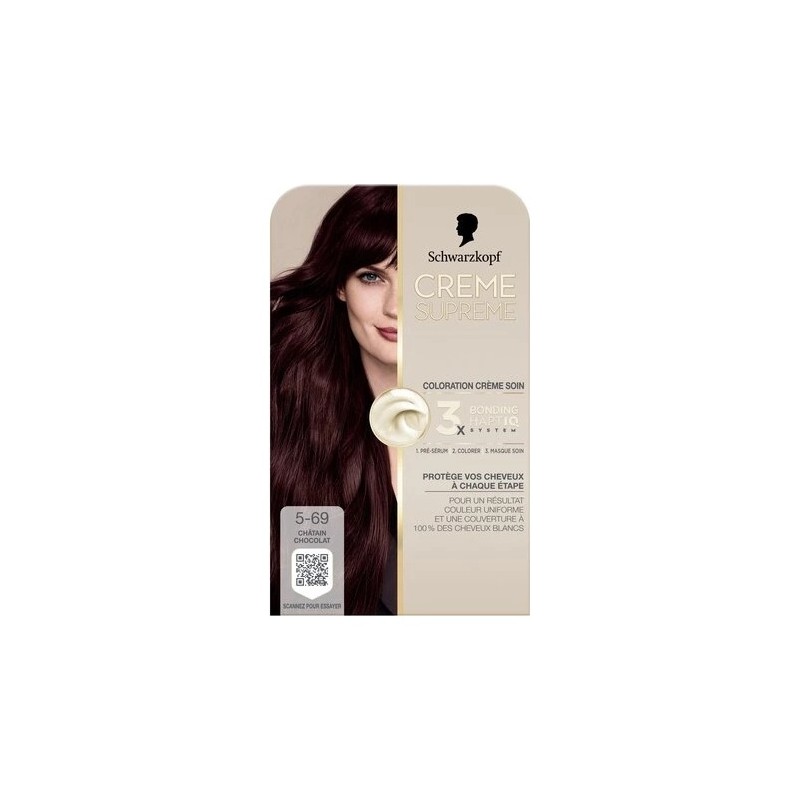 Schwarzkopf Supreme Crème Soin Coloration Permanente - Couvre 100% Cheveux Blancs - Châtain Chocolat 5-69
