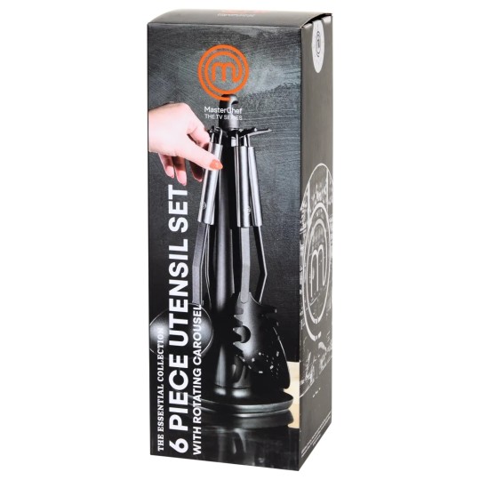 MasterChef أدوات المطبخ - حامل دوار - 7 قطع - أسود وفضي