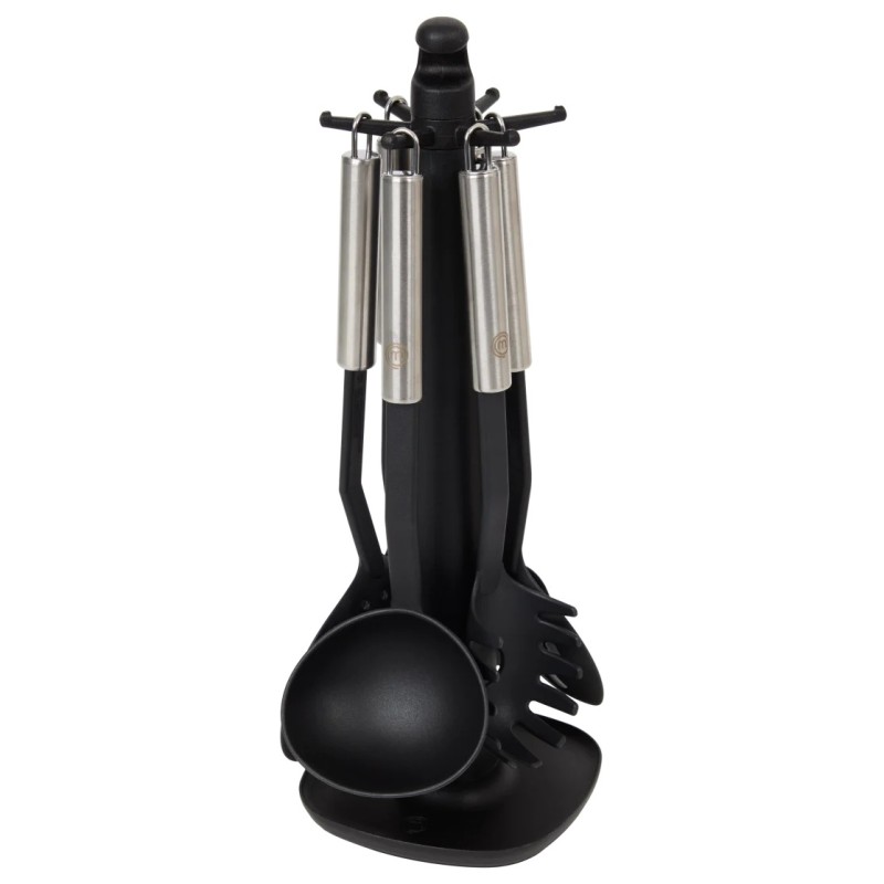 MasterChef أدوات المطبخ - حامل دوار - 7 قطع - أسود وفضي