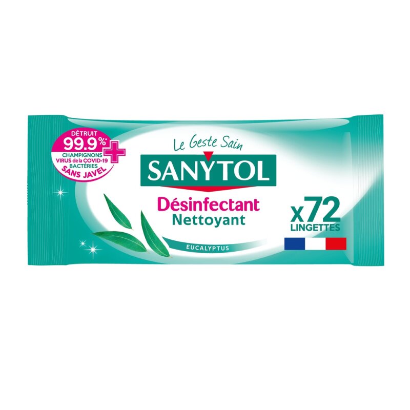 Sanytol Lingettes multi-usages désinfectant senteur eucalyptus le paquet de 72 lingettes